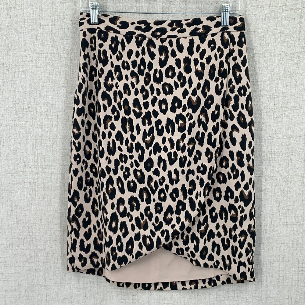 Ann Taylor Pencil Skirt Womens 4 Leopard Print Faux Wrap Tulip Hem Office‎